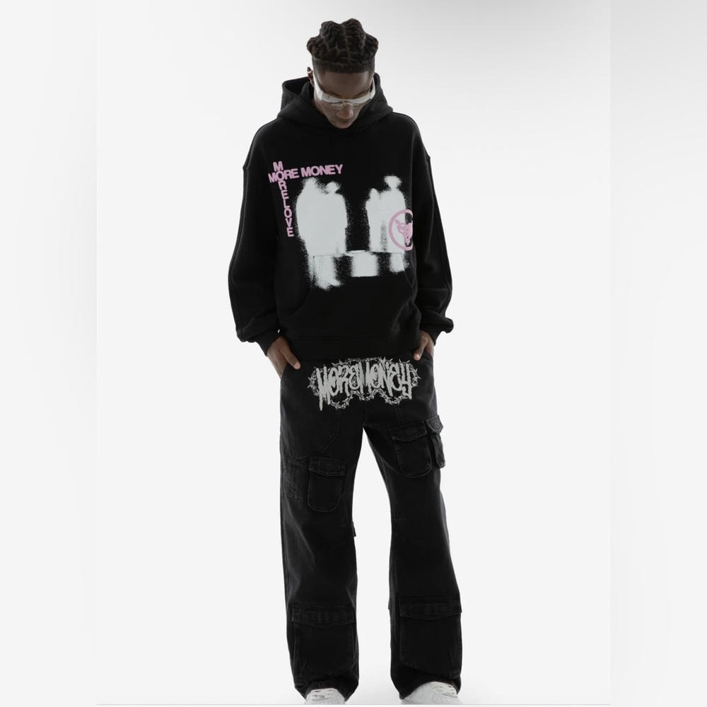 MORE MONEY MORE LOVE Streetwear Men’s Hoodie Black SZ M